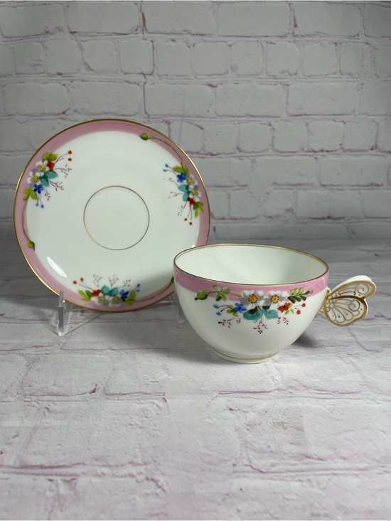 Vintage Other - Vintage Floral and Butterfly Gold Trim Porcelain Teacup and Saucer Set